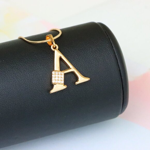 "Rose Gold Letter A Pendant with Crystal Accent, XPPT1412 - Picture 9 of 13